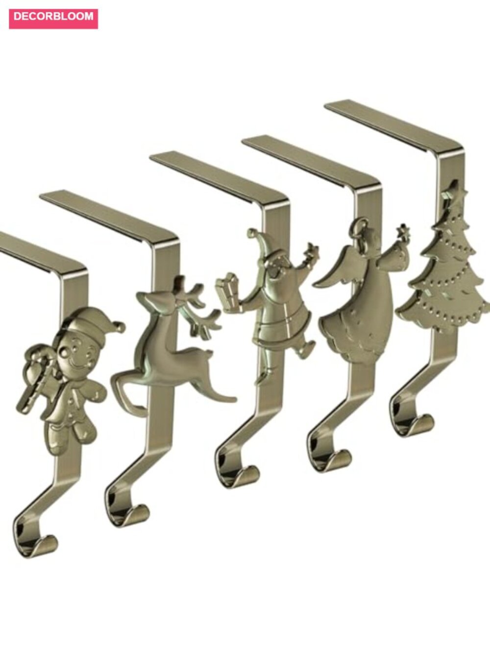 Christmas Stocking Holders Set of 5 Metal Mantle Hooks No-Damage Reusable